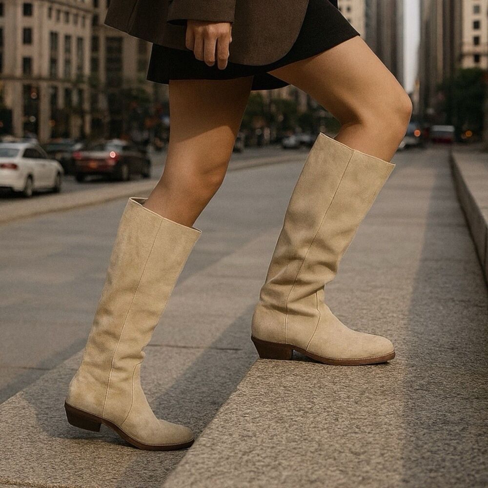 Madewell Beige Suede Knee High Riding Boots Womens 5‎ Low Heel
